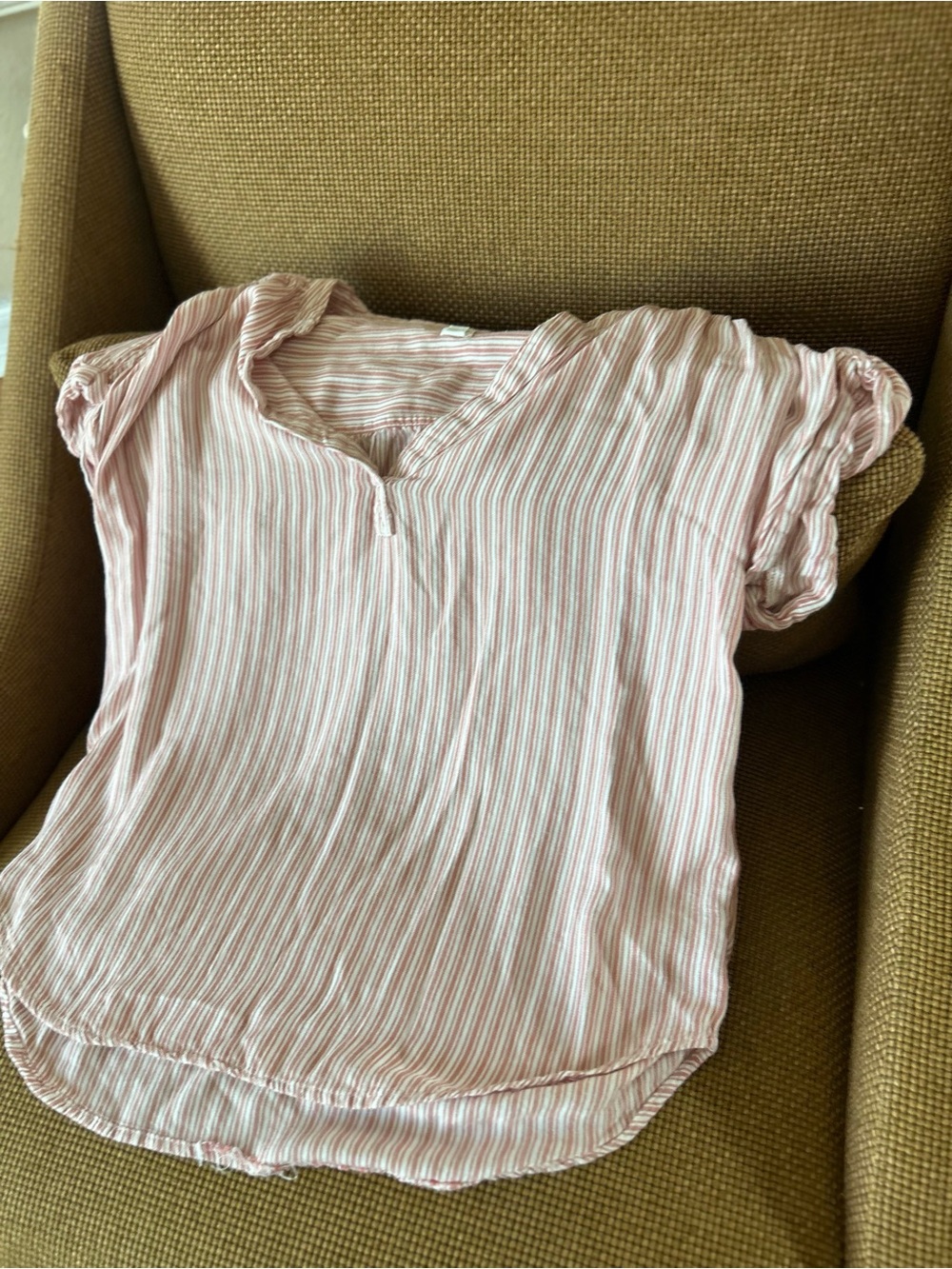 GAP Pink and White Striped Short-Sleeve Blouse
